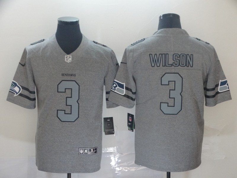 Men's Seattle Seahawks Russell Wilson #3 Gray Jersey
